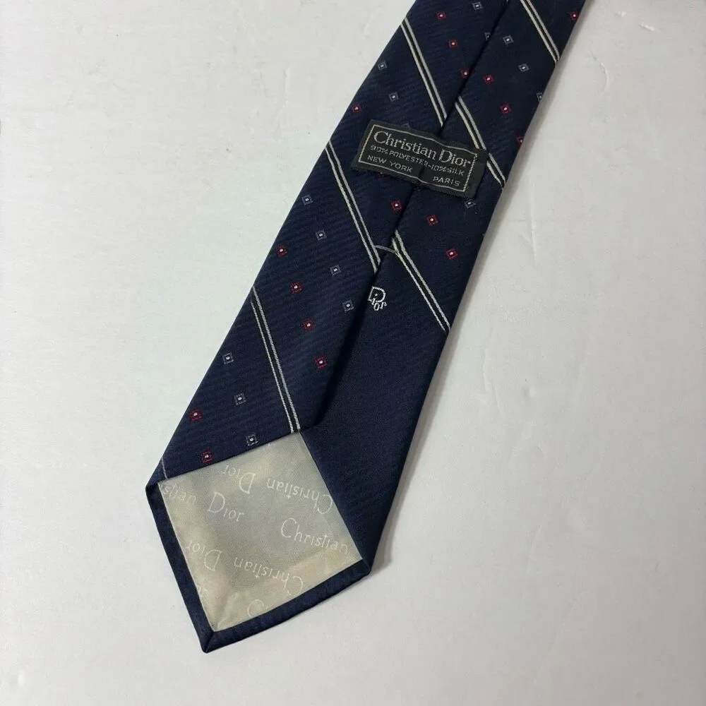 Vintage Christian Dior Logo Necktie Navy Blue Excellent